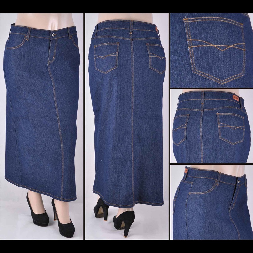 Plus Size Long Denim Skirt